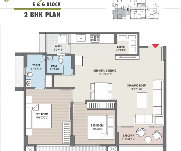 2 BHK Plan - Block E & G
